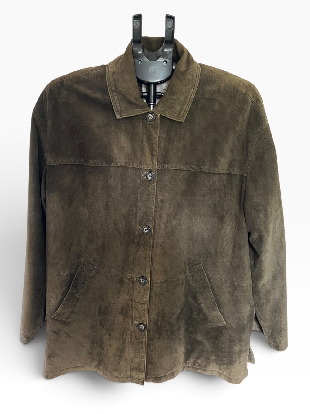 Cleo Genuine Leather Suede Jacket Coat Brown Olive Sz L